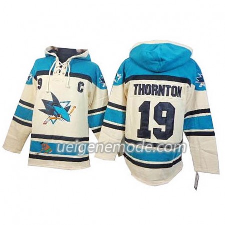 Herren Eishockey San Jose Sharks Joe Thornton 19 Cream Sawyer Hooded Sweatshirt